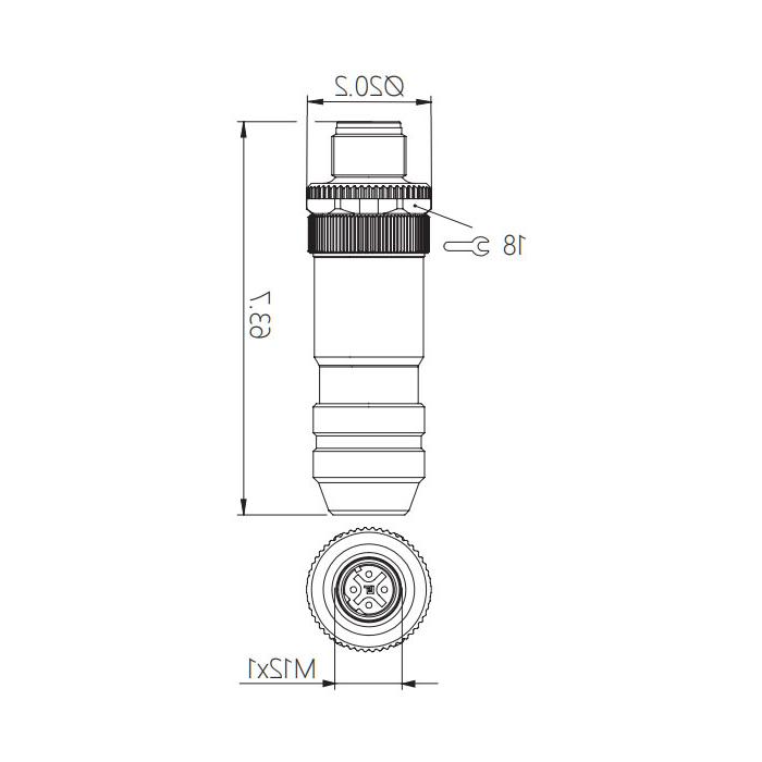 M12 4Pin, D-coded, male straight, screw connection, metal shield, 0CF081